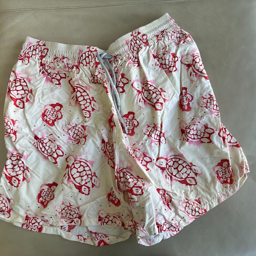 Vliebrequin Men's Swim Trunks.  XXXL.  White with red turtle pattern